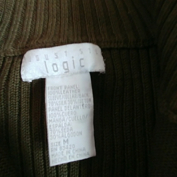 Olive green leather suede full zip panel sweater - Picture 7 of 8